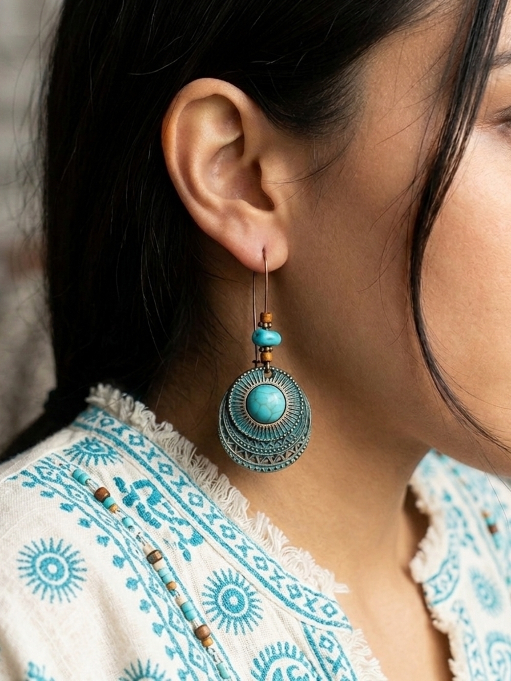 Bohemian Turquoise Drop Earrings - Unbranded